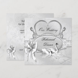 Invitation Dîner de répétition Mariage Argent Cygnes blancs C
