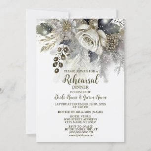 Invitation Dîner de répétition mariage Argent Golden White Ro