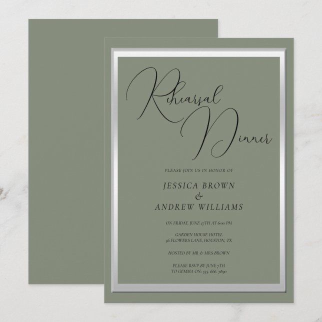 Invitation Dîner de répétition Mariage argenté Sophistiqué Sa (Devant / Derrière)
