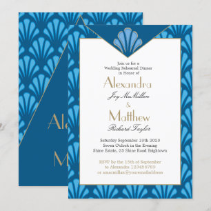 Invitation Dîner de répétition Mariage Art déco Bleu Vintage