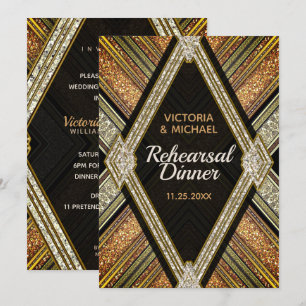 Invitation Dîner de répétition Mariage Art Déco Bronze