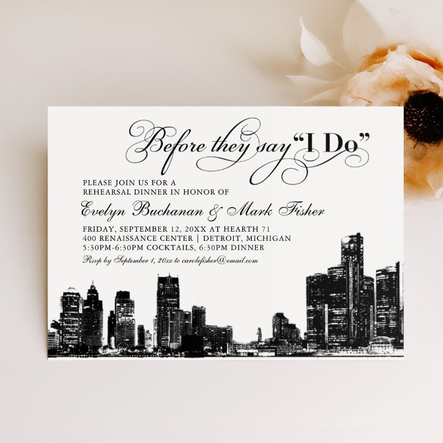 Invitation Dîner de répétition Mariage Art déco de Detroit Sk (Créateur téléchargé)