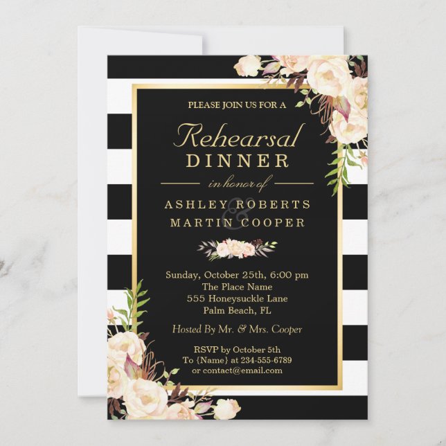 Invitation Dîner de répétition Mariage aux fleurs blanches d' (Devant)
