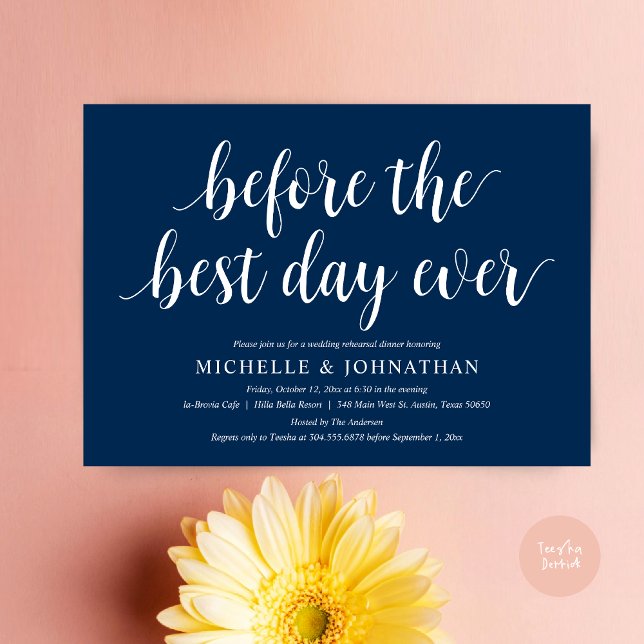Invitation Dîner De Répétition mariage, Avant Le Meilleur Jou (Before the best day ever, wedding rehearsal dinner invitation card, PDF, in Navy Blue)