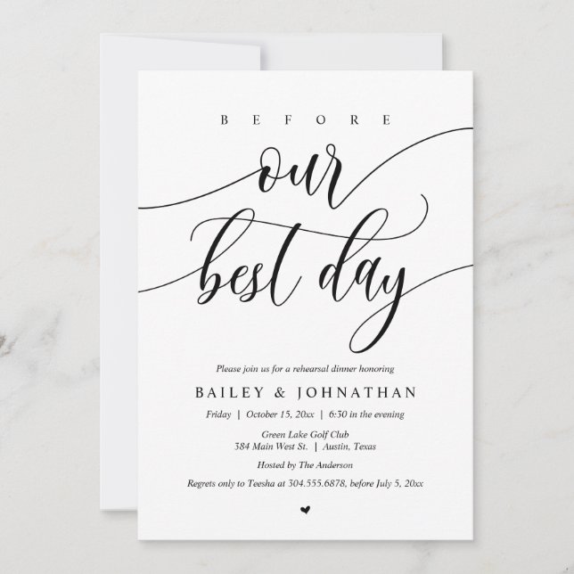 Invitation Dîner De Répétition mariage, Avant Notre Meilleur  (Devant)