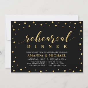 Invitation Dîner de répétition Mariage Black & Gold Script In