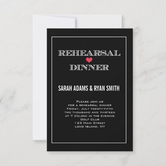 Invitation Dîner de répétition Mariage Black Red Heart Invita (Devant)