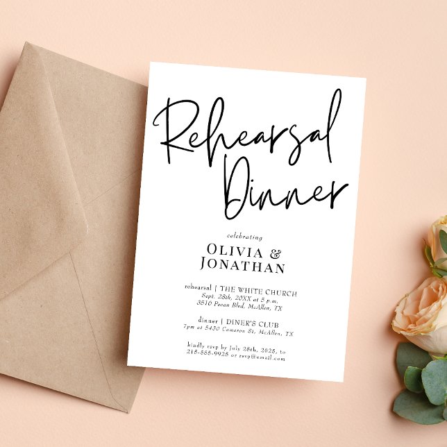Invitation Dîner de répétition Mariage blanc et noir (Créateur téléchargé)