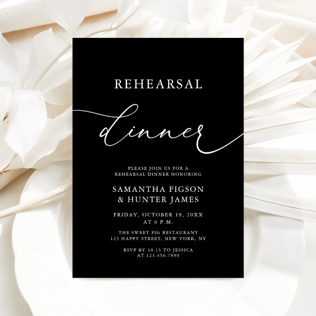 Invitation Dîner de répétition Mariage blanc et noir (Créateur téléchargé)