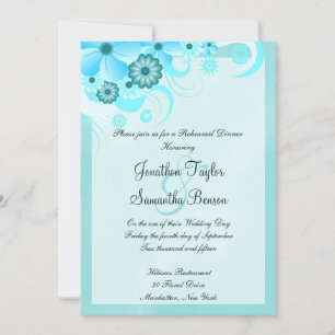 Invitation Dîner de répétition Mariage bleu clair Aqua Floral