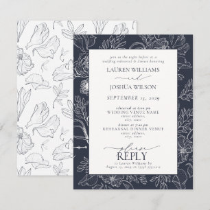 Invitation Dîner de répétition Mariage bleu marine
