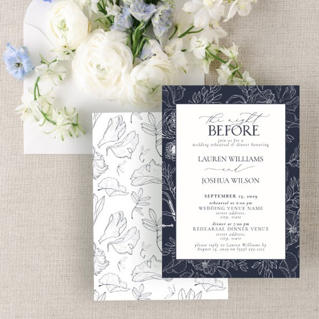 Invitation Dîner de répétition Mariage bleu marine (Créateur téléchargé)
