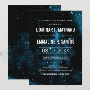 Invitation Dîner de répétition Mariage Blue Dark Galaxy