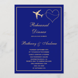 Invitation Dîner de répétition Mariage Blue Gold Travel