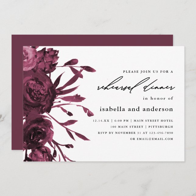 Invitation Dîner de répétition Mariage botanique chic de Bour (Devant / Derrière)