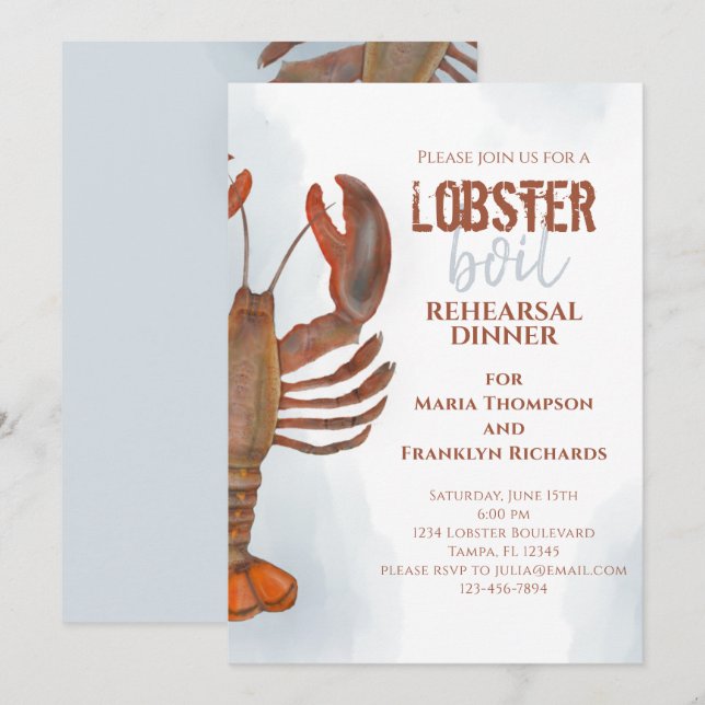 Invitation Dîner de répétition mariage Boule simple de homard (Devant / Derrière)