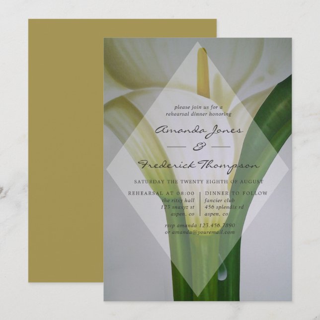 Invitation Dîner de répétition Mariage Calla Lily (Devant / Derrière)
