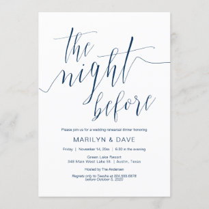 Invitation Dîner de répétition Mariage, Calligraphie bleue de