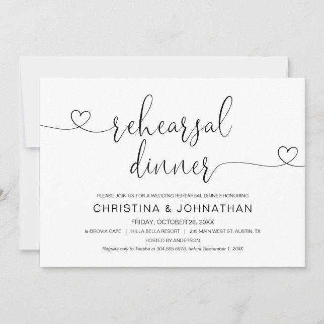 Invitation Dîner de répétition mariage, calligraphie moderne  (Devant)
