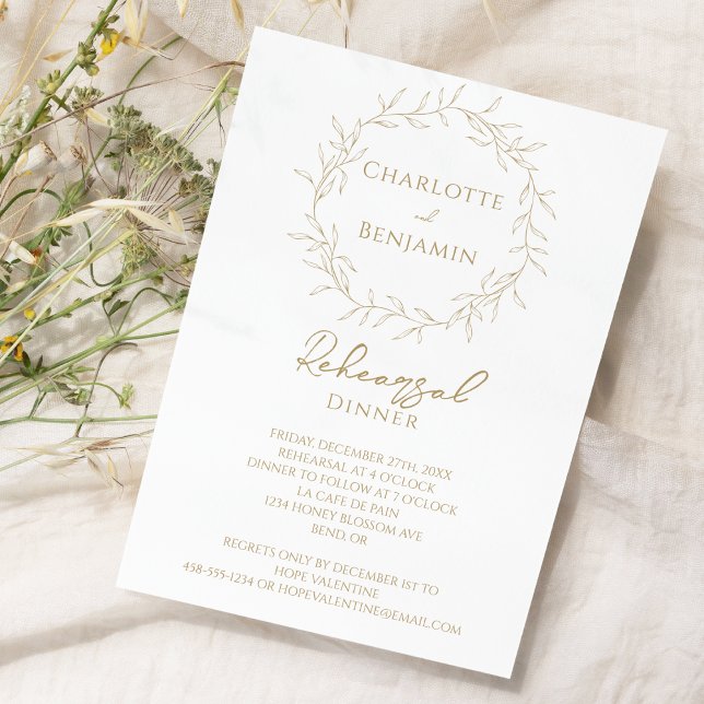 Invitation Dîner de répétition Mariage classique Gold Green (Créateur téléchargé)