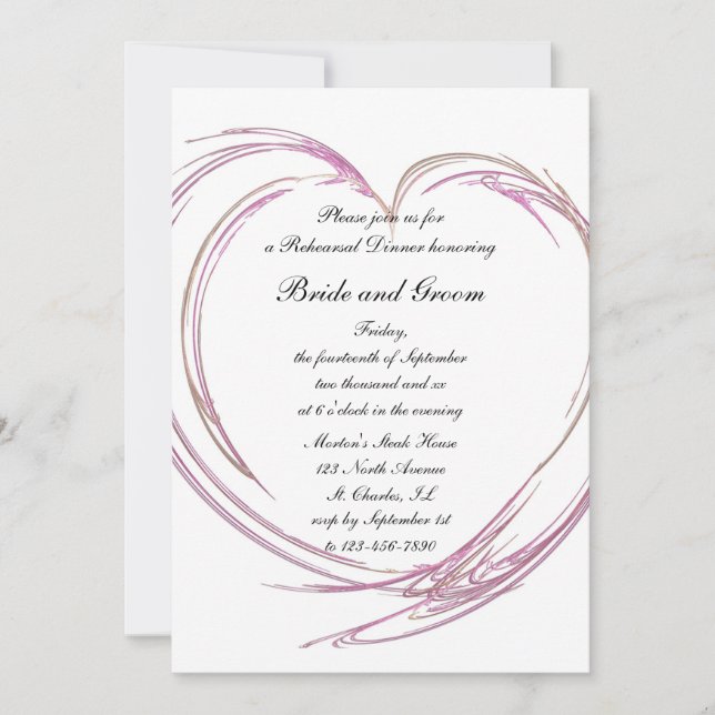 Invitation Dîner de répétition Mariage Coeur rose (Devant)