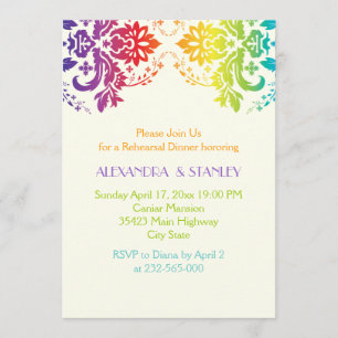 Invitation Dîner de répétition mariage damassé aux couleurs a