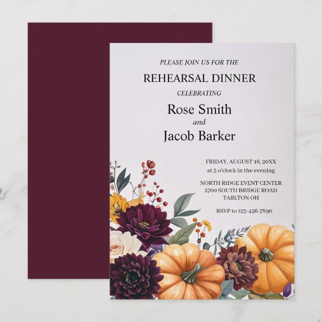 Invitation Dîner de répétition Mariage d'automne (Devant / Derrière)