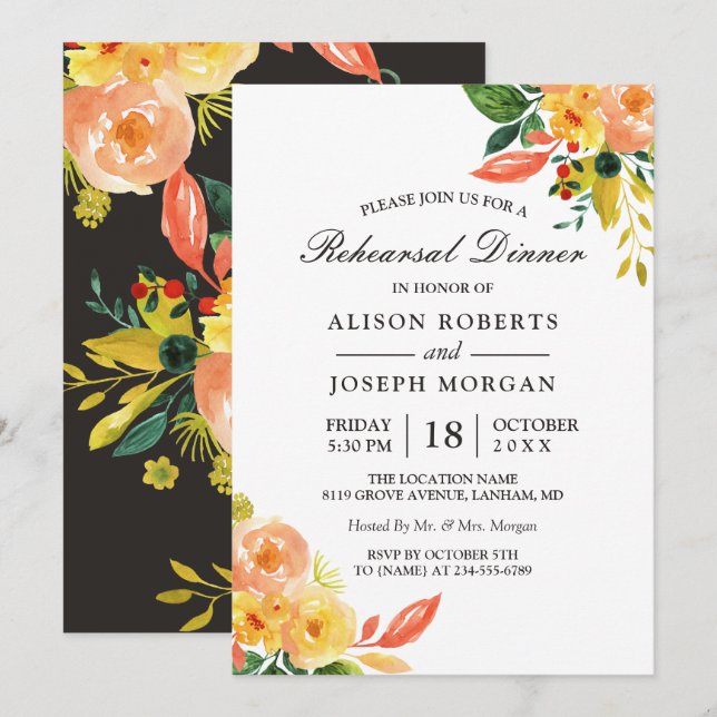 Invitation Dîner de répétition Mariage de automne de la pêche (Devant / Derrière)