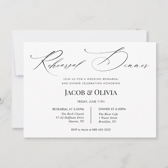 Invitation Dîner de répétition Mariage de calligraphie invita (Devant)