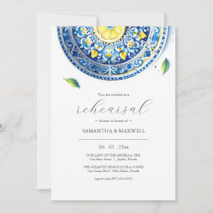 Invitation Dîner de répétition Mariage de citron bleu et jaun