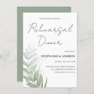 Invitation Dîner de répétition Mariage de feuillage vert