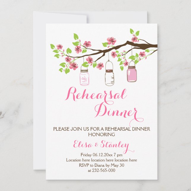 Invitation Dîner de répétition mariage de jarre de cerisier (Devant)