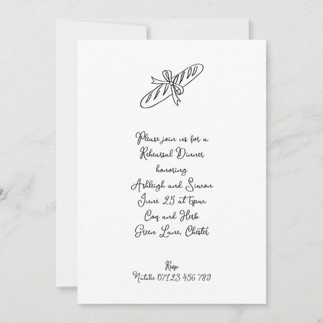 Invitation Dîner de répétition Mariage de la baguette et de l (Devant)