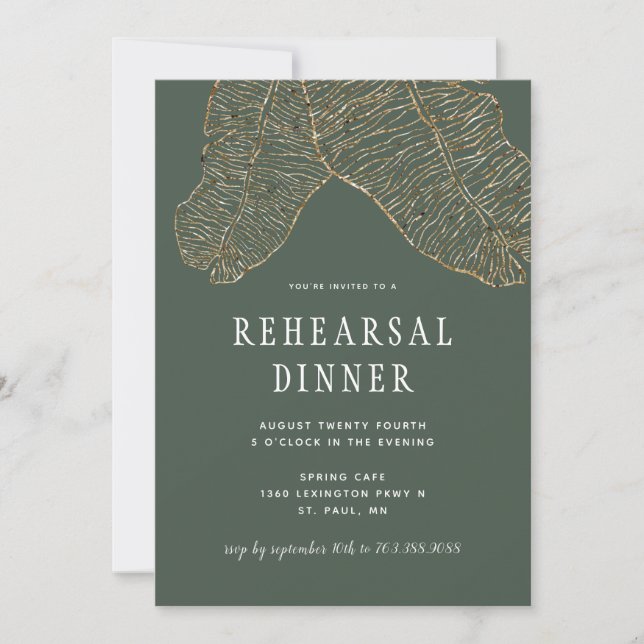 Invitation Dîner de répétition Mariage de la botanique d'or t (Devant)