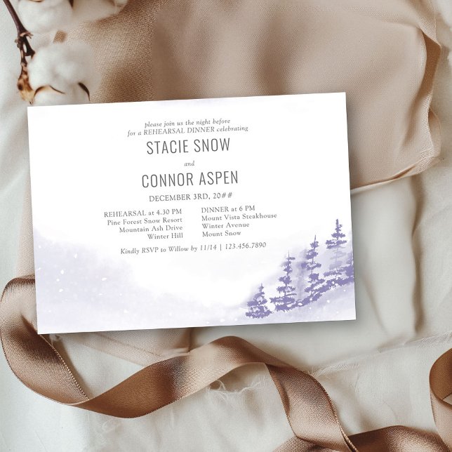 Invitation Dîner de répétition Mariage de la forêt d'hiver (Wedding Rehearsal Dinner Invitation from my Winter Forest Lavender Wedding Collection)