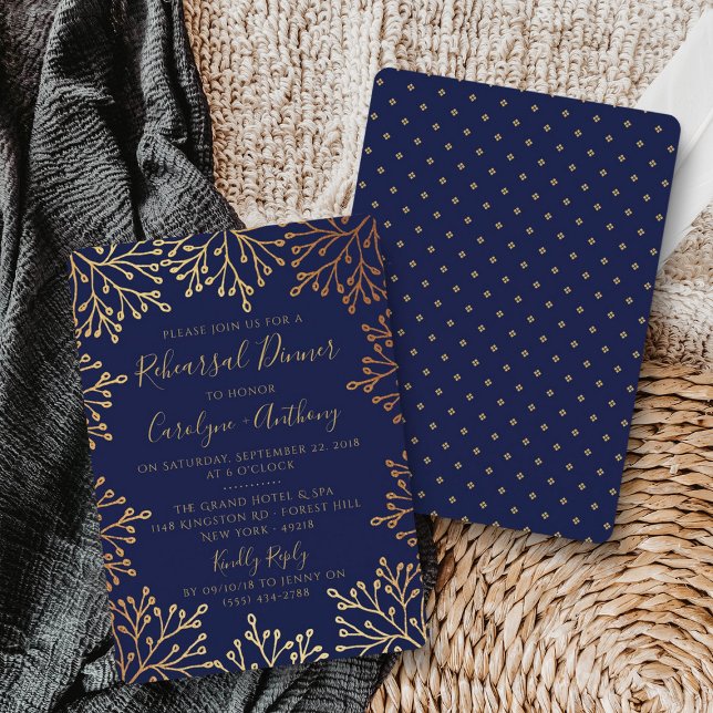 Invitation Dîner de répétition Mariage de la Marine & Gold Fo (Créateur téléchargé)