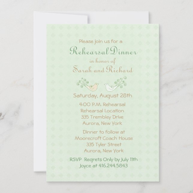 Invitation Dîner de répétition Mariage de la Monnaie Lovebird (Devant)