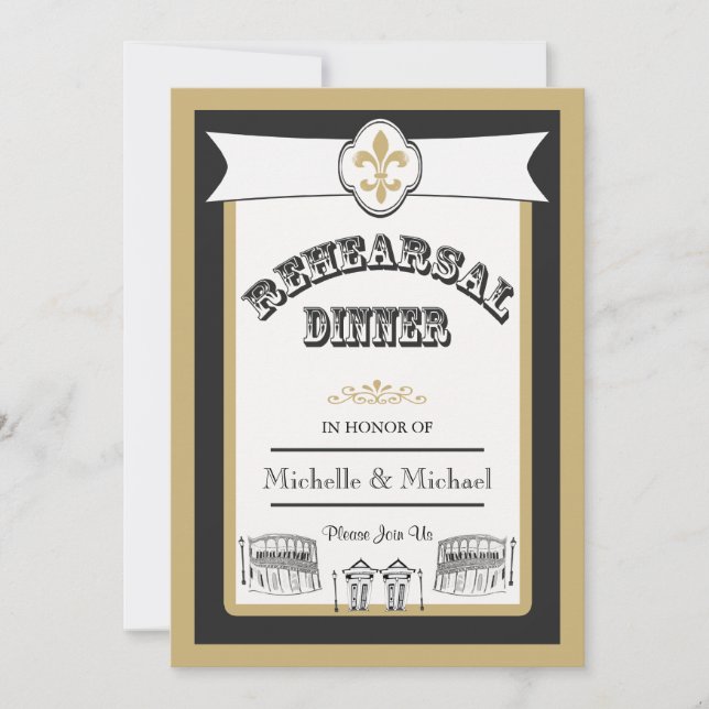Invitation Dîner de répétition Mariage de la Nouvelle-Orléans (Devant)