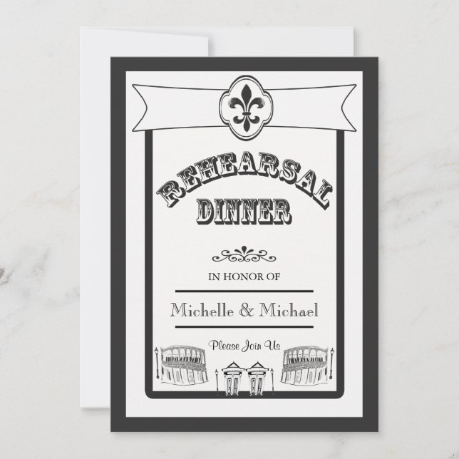 Invitation Dîner de répétition Mariage de la Nouvelle-Orléans (Devant)