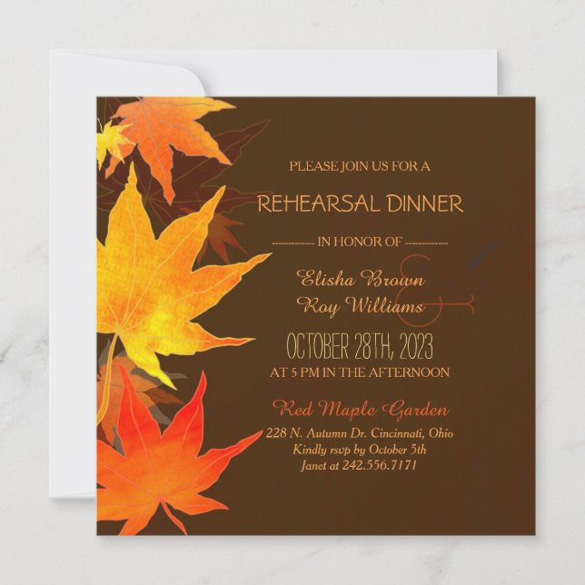 Invitation Dîner de répétition Mariage de l'érable d'automne (Devant)