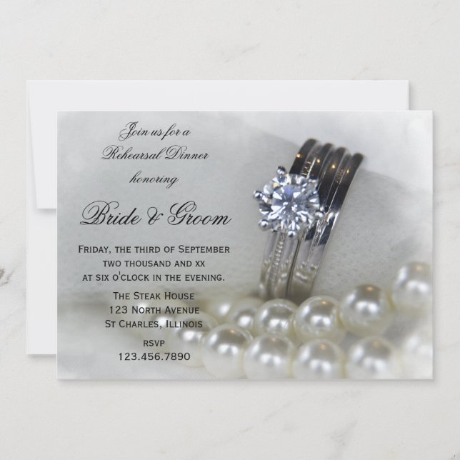 Invitation Dîner de répétition Mariage de perles blanches (Devant)