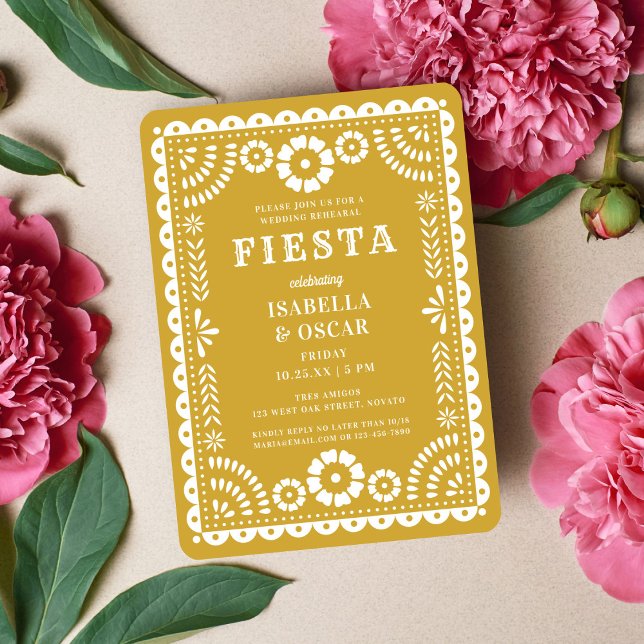 Invitation Dîner de répétition Mariage de Picado Papel jaune  (Créateur téléchargé)