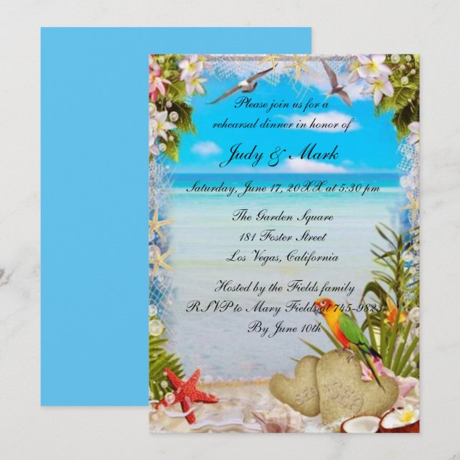 Invitation Dîner de répétition Mariage de plage tropicale (Devant / Derrière)