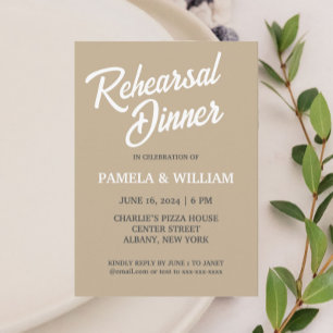 Invitation Dîner de répétition Mariage de style simple kaki