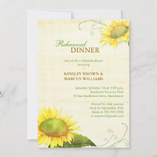 Invitation Dîner de répétition Mariage de tournesol