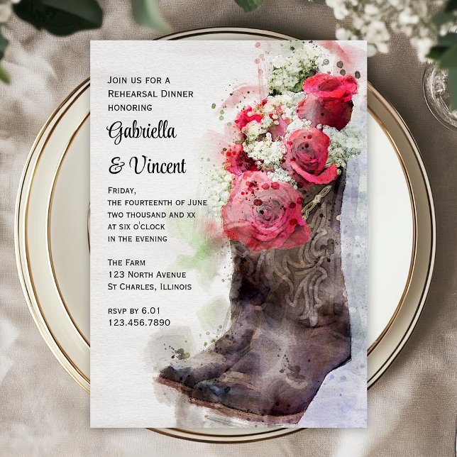 Invitation Dîner de répétition Mariage des bottes de cowboy R (Créateur téléchargé)
