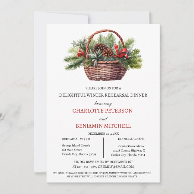 Invitation Dîner de répétition Mariage d'hiver ou de Noël (Devant)