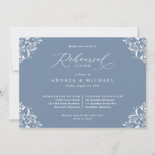 Invitation Dîner de répétition Mariage Dusty Blue élégant