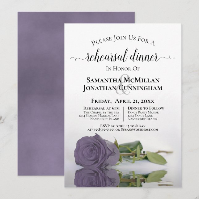 Invitation Dîner de répétition Mariage Dusty Purple Rose Clas (Devant / Derrière)