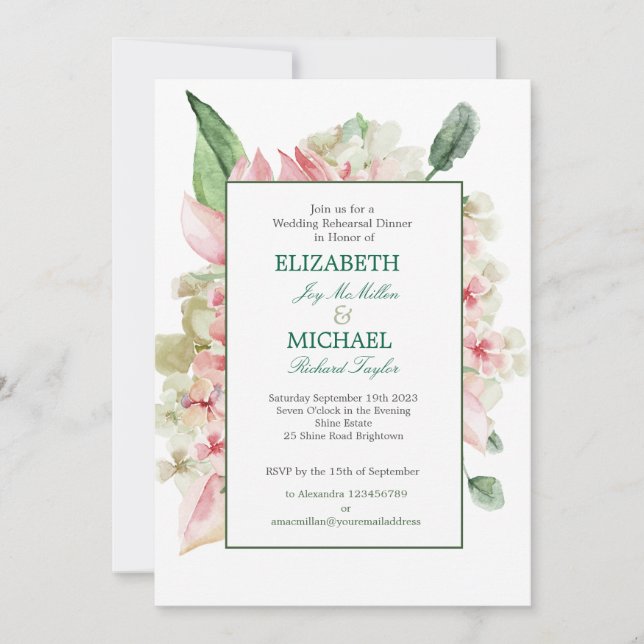 Invitation Dîner de répétition mariage élégant floral chic (Devant)